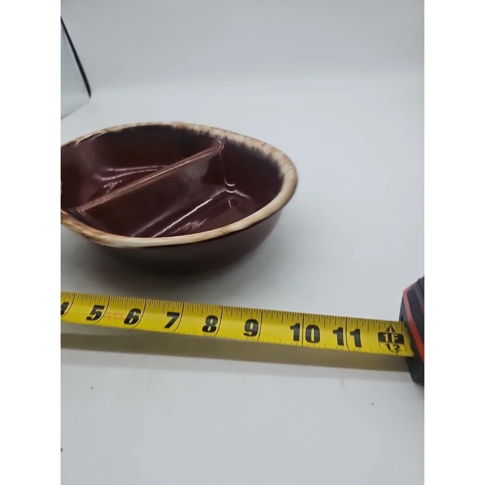 Vintage Hull H.P. Co Oven Proof Oval Divided Casserole Brown Drip‎ Pottery USA